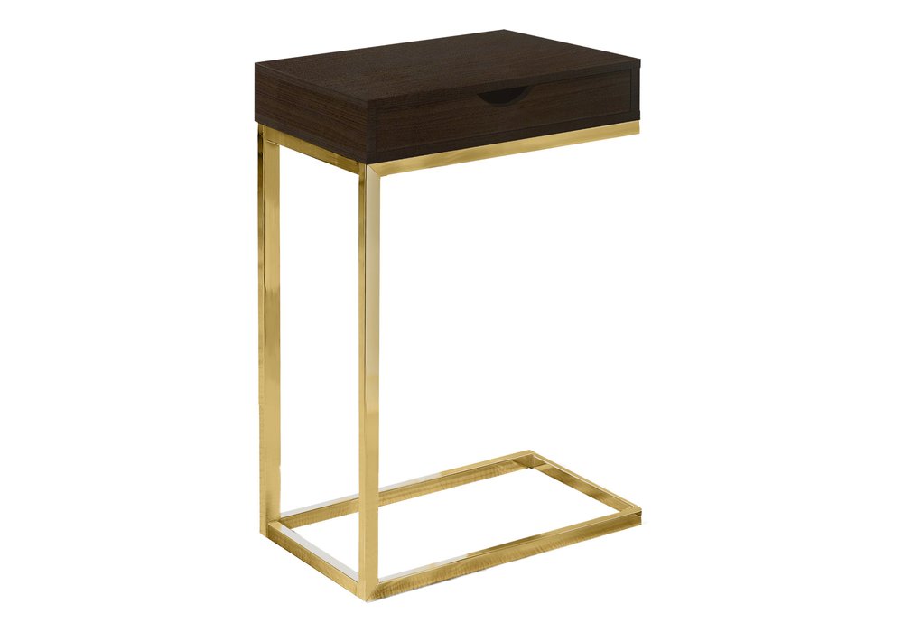 10.25" X 15.75" X 24.5" Cappuccino Finish And Gold Laminated Drawer Accent Table