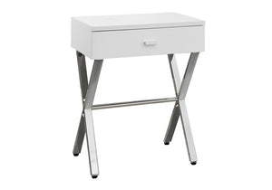 22" Silver And White Wood And Metal End Table With Drawer