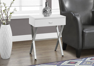 22" Silver And White Wood And Metal End Table With Drawer