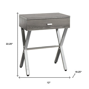 22" Black And Gray Wood And Metal End Table With Drawer