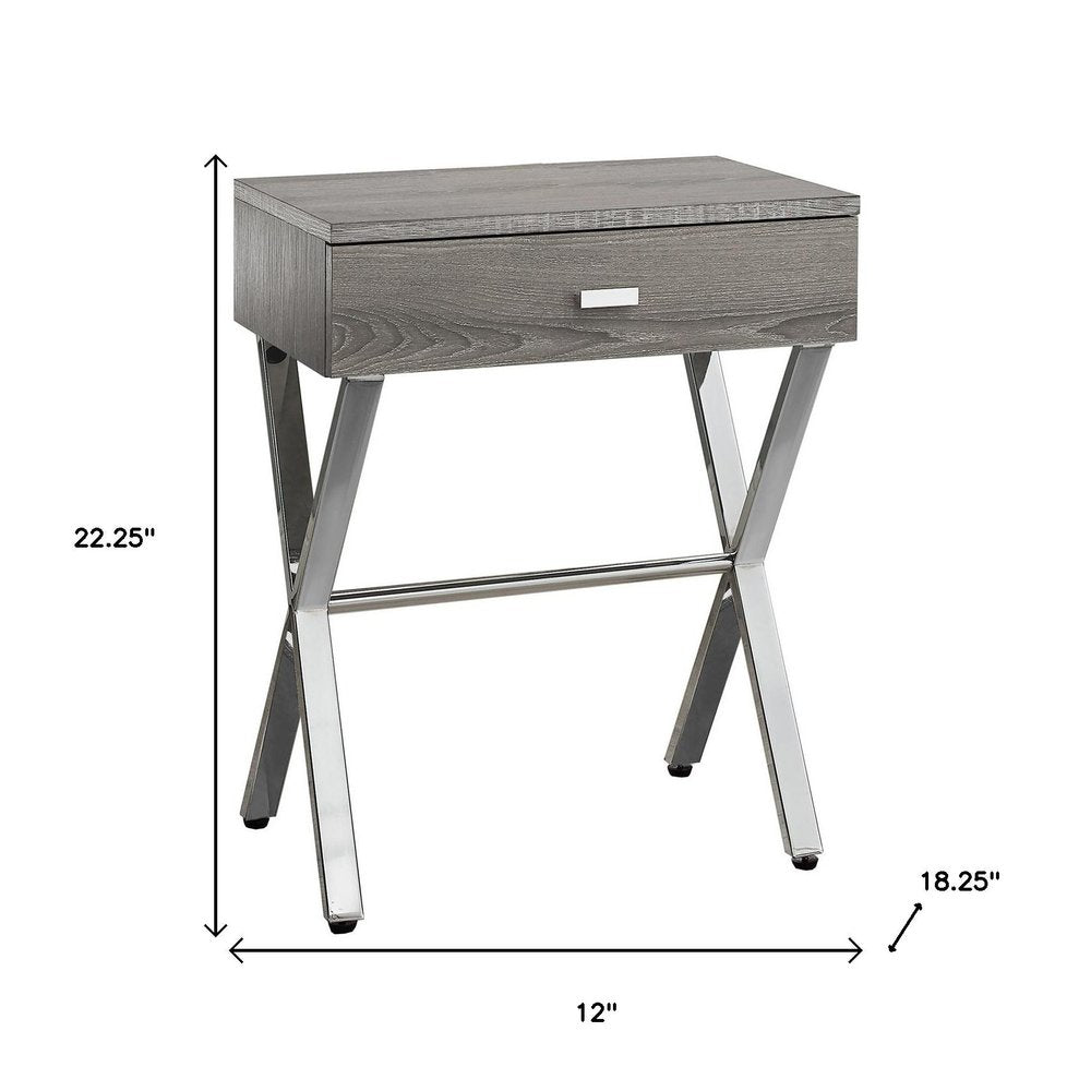 22" Black And Gray Wood And Metal End Table With Drawer