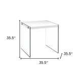 35.5" Glossy White Particle Board And Clear Glass Two Pieces Nesting Table Set