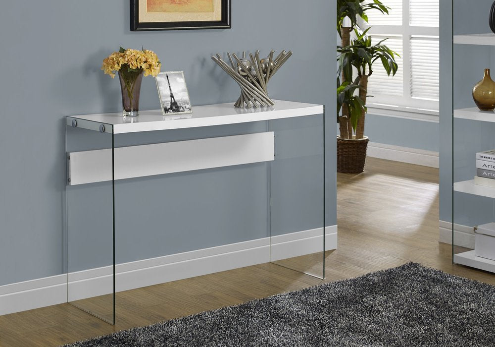 44" Gray And Clear Solid Console Table