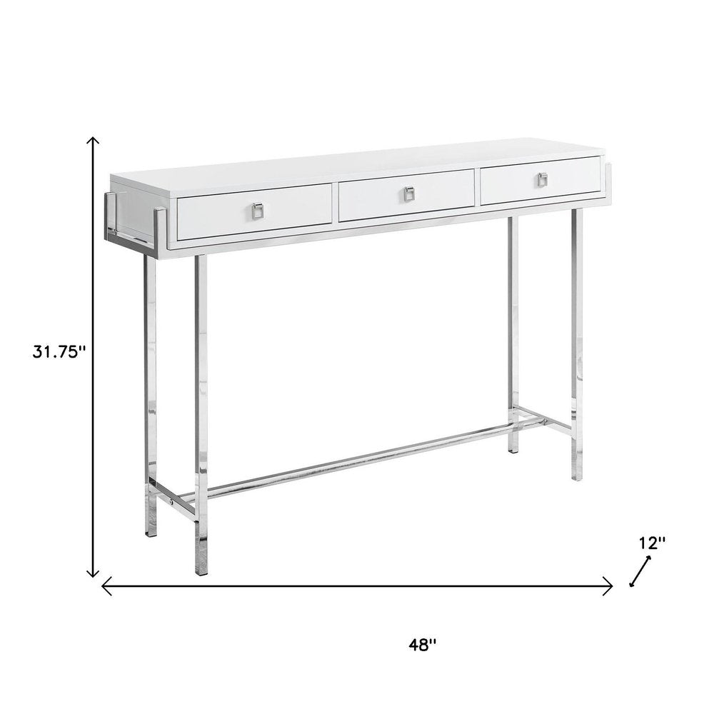 48" White and Silver Console Table And Drawers