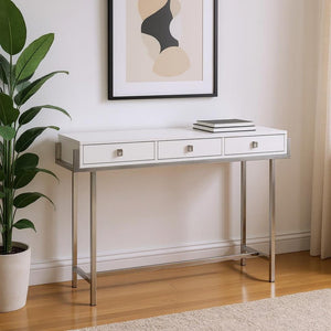 48" White and Silver Console Table And Drawers