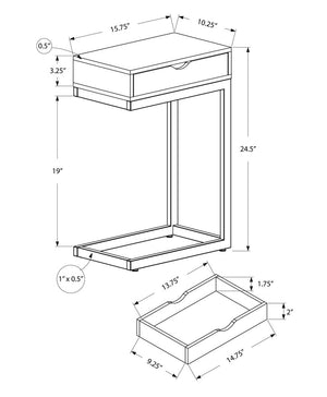 10.25" X 15.75" X 24.5" Grey Finish Drawer And Black Metal Accent Table