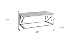 47" Gray And Silver Iron Coffee Table