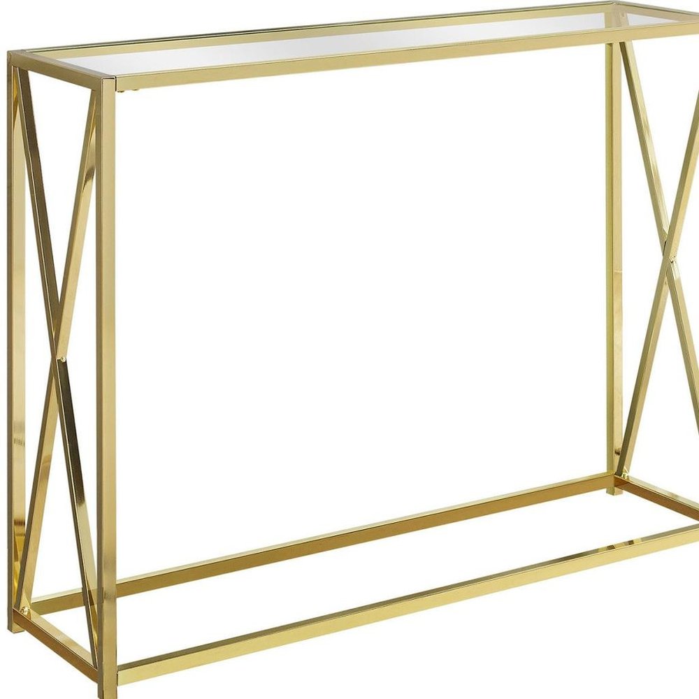 42" Clear And Gold Glass Frame Console Table