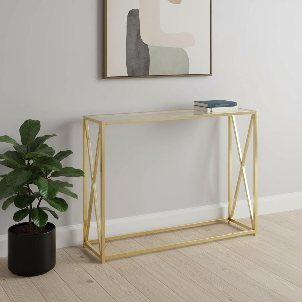 42" Clear And Gold Glass Frame Console Table