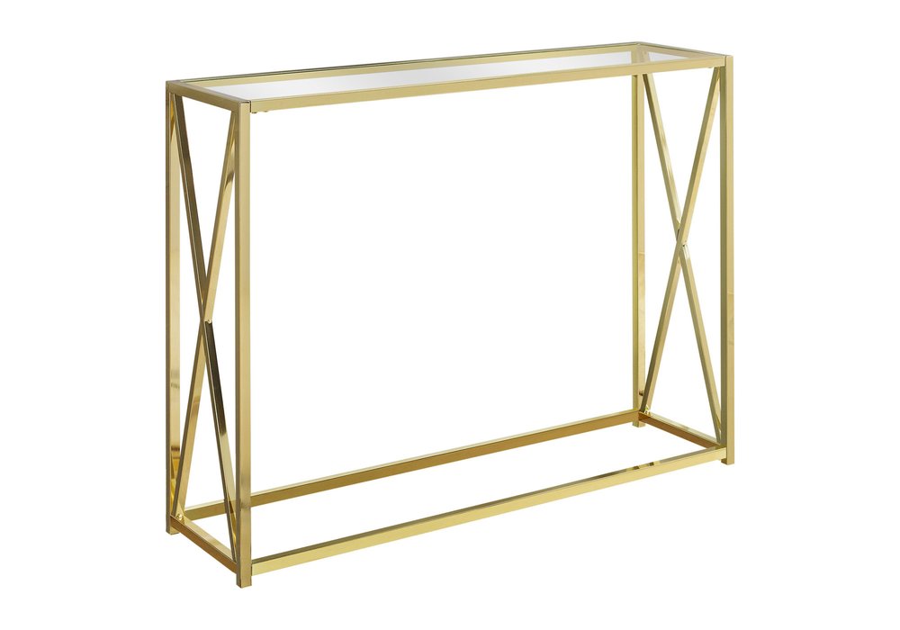 42" Clear And Gold Glass Frame Console Table