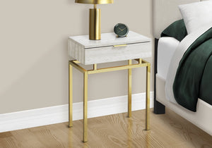 23" Gold And Beige Wood And Metal End Table With Drawer