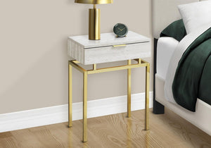 23" Gold And Beige Wood And Metal End Table With Drawer