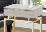 23" Gold And Beige Wood And Metal End Table With Drawer