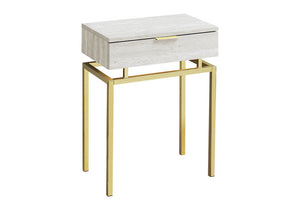 23" Gold And Beige Wood And Metal End Table With Drawer