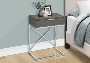 24" Silver And Gray Wood And Metal End Table With Drawer
