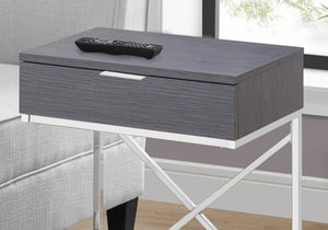 24" Silver And Gray Wood And Metal End Table With Drawer