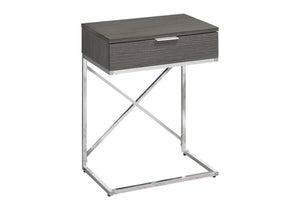 24" Silver And Gray Wood And Metal End Table With Drawer