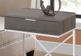 24" Silver And Gray Wood And Metal End Table With Drawer