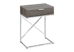 24" Silver And Gray Wood And Metal End Table With Drawer