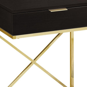 24" Gold And Black Wood And Metal End Table With Drawer
