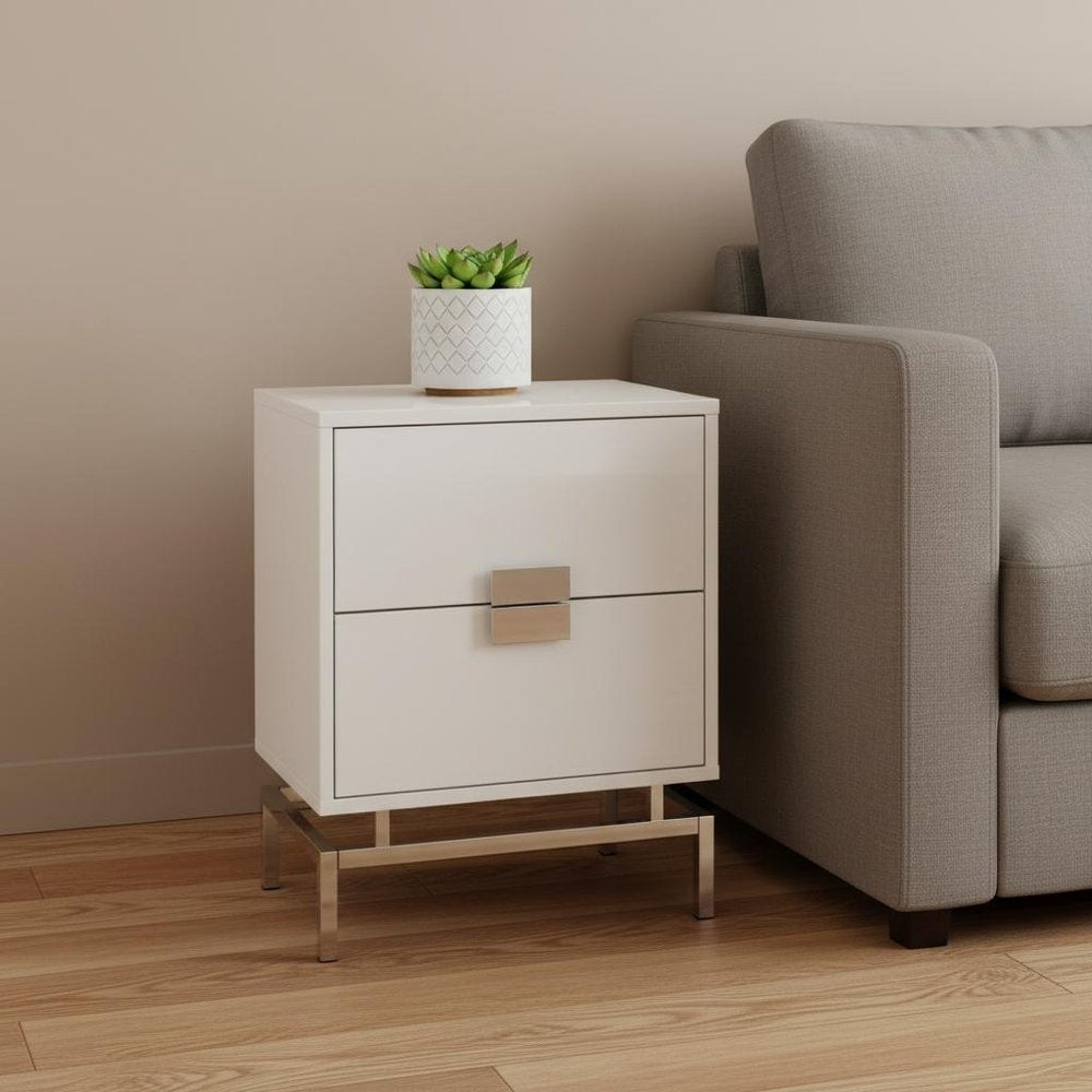 23.5" Particle Board And Chrome Metal Accent Table