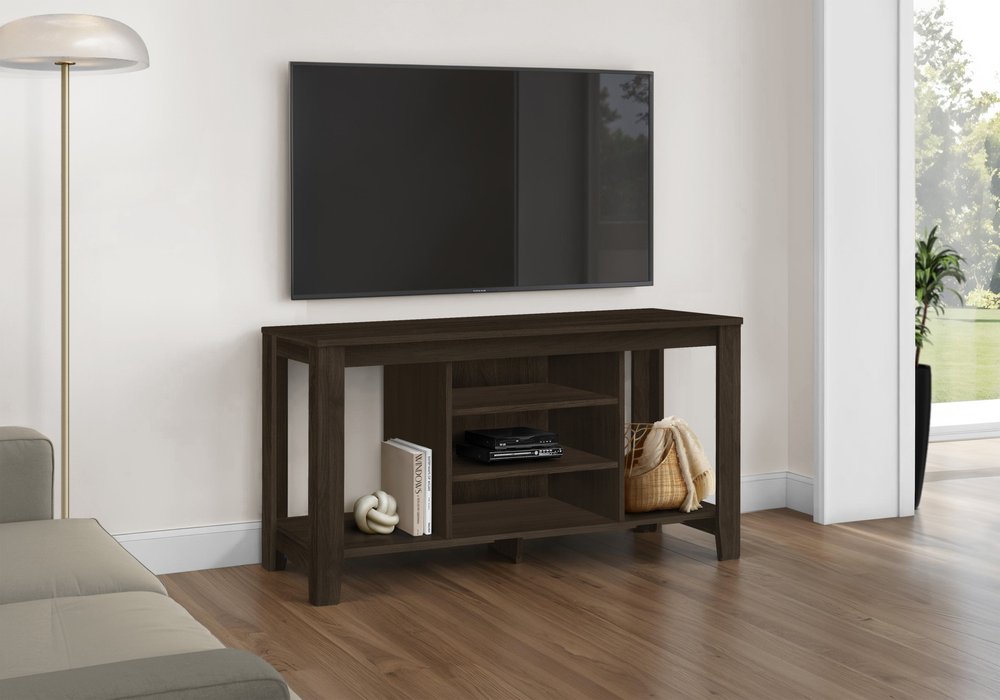 48" Taupe Wood Open Shelving TV Stand