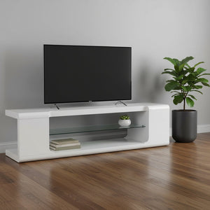 15.75" X 59" X 15.75" White Clear Hollow Core Tempered Glass TV Stand