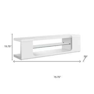 15.75" X 59" X 15.75" White Clear Hollow Core Tempered Glass TV Stand