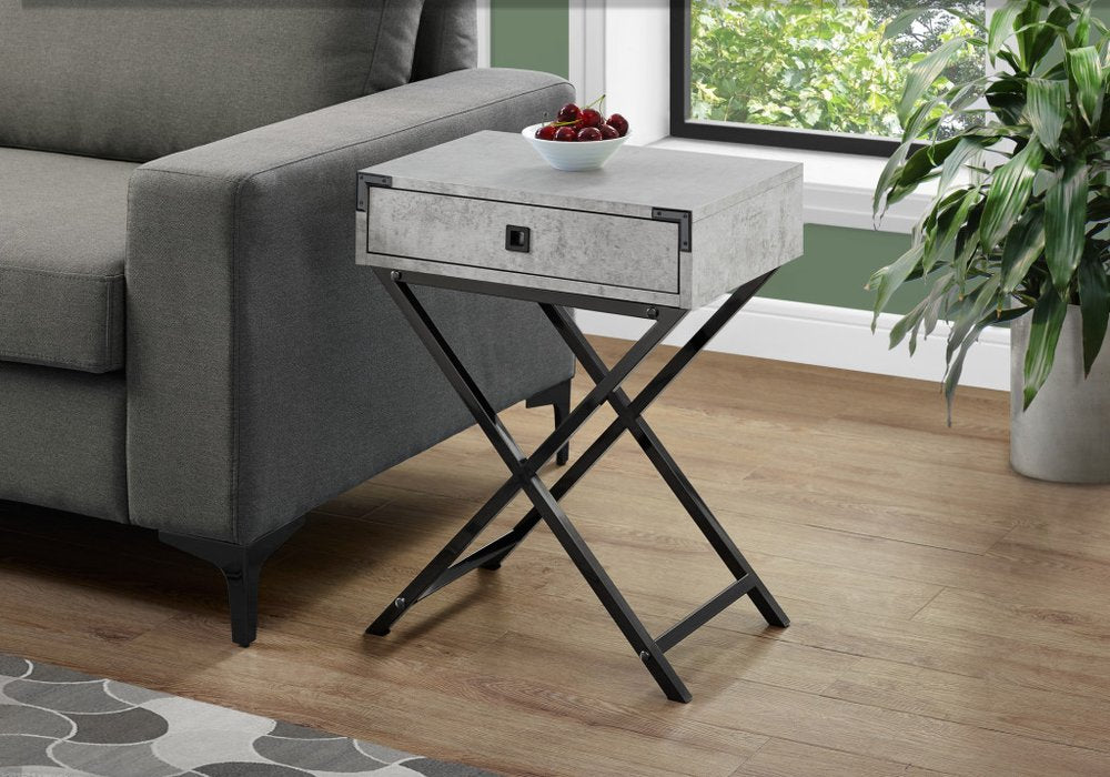 24" Black And Gray Wood And Metal End Table With Drawer