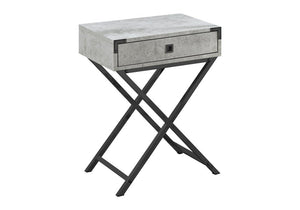 24" Silver And Deep Taupe Wood And Metal End Table With Drawer