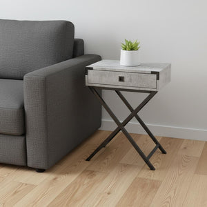 24" Silver And Deep Taupe Wood And Metal End Table With Drawer