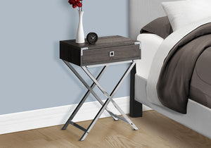 24" Silver And Deep Taupe Wood And Metal End Table With Drawer