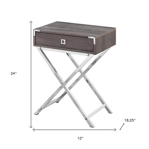 24" Black And Gray Wood And Metal End Table With Drawer