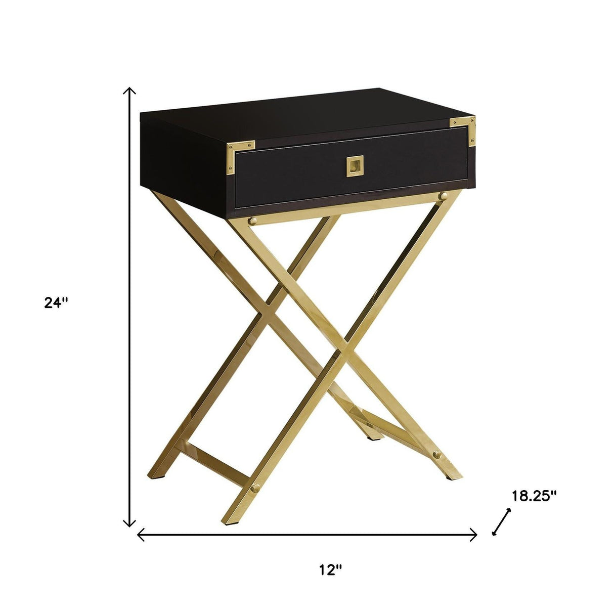 24" Silver And Deep Taupe Wood And Metal End Table With Drawer