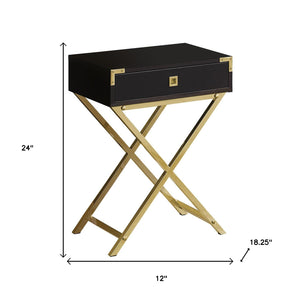 24" Silver And Deep Taupe Wood And Metal End Table With Drawer