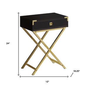 24" Silver And Deep Taupe Wood And Metal End Table With Drawer