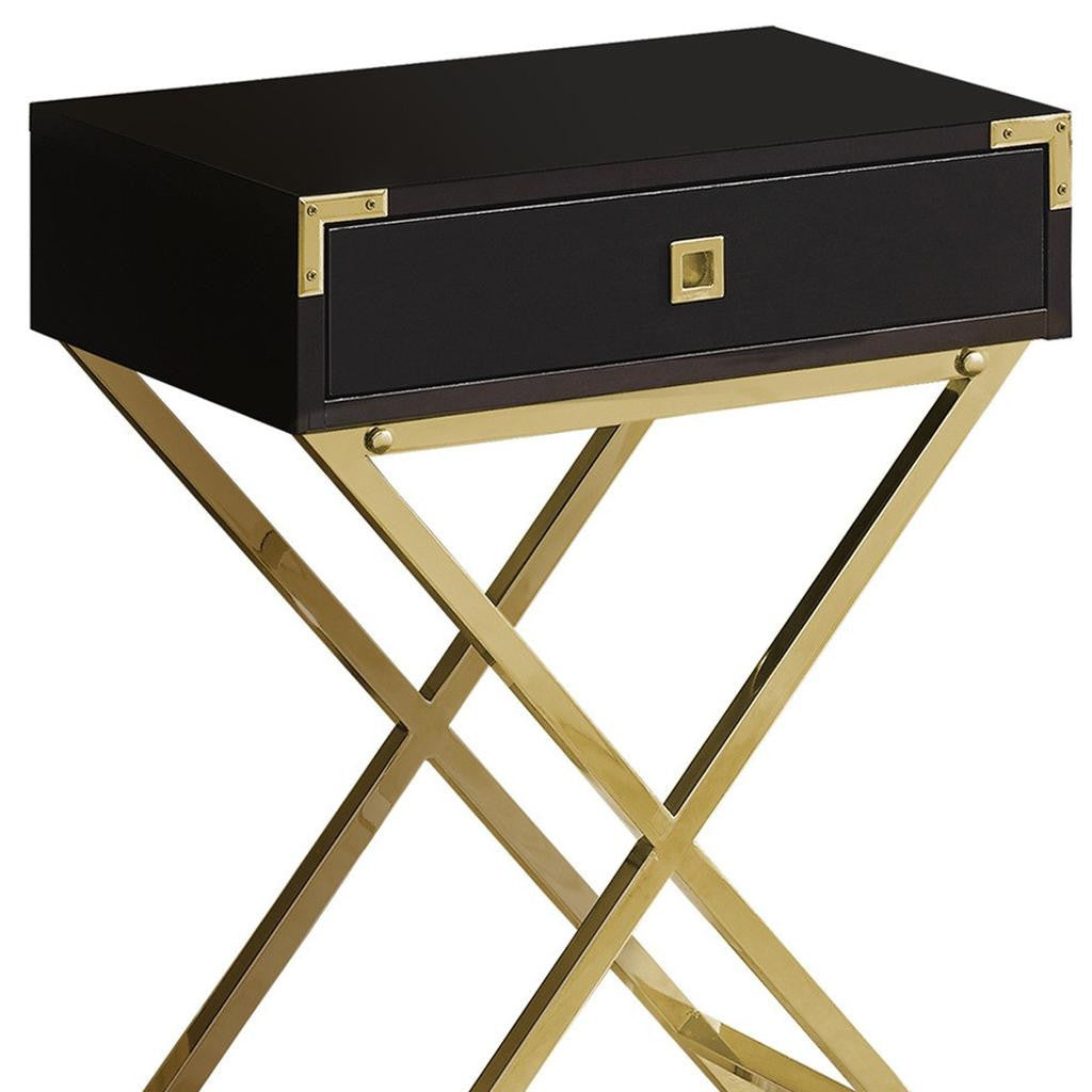 24" Silver And Deep Taupe Wood And Metal End Table With Drawer