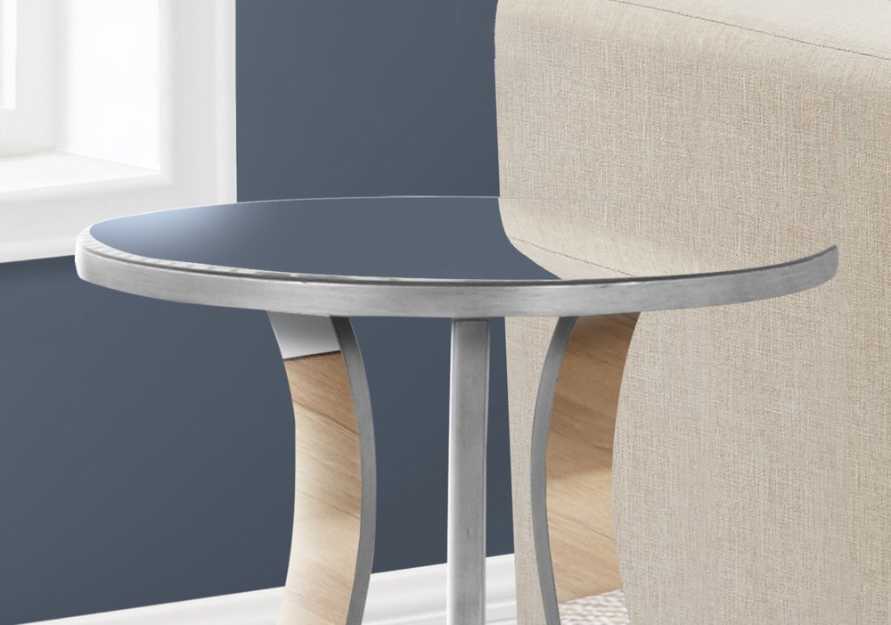 24" Silver Glass Round End Table