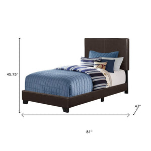 Brown Solid Wood Twin Upholstered Faux Leather Bed Frame