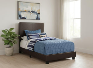 Brown Solid Wood Twin Upholstered Faux Leather Bed Frame
