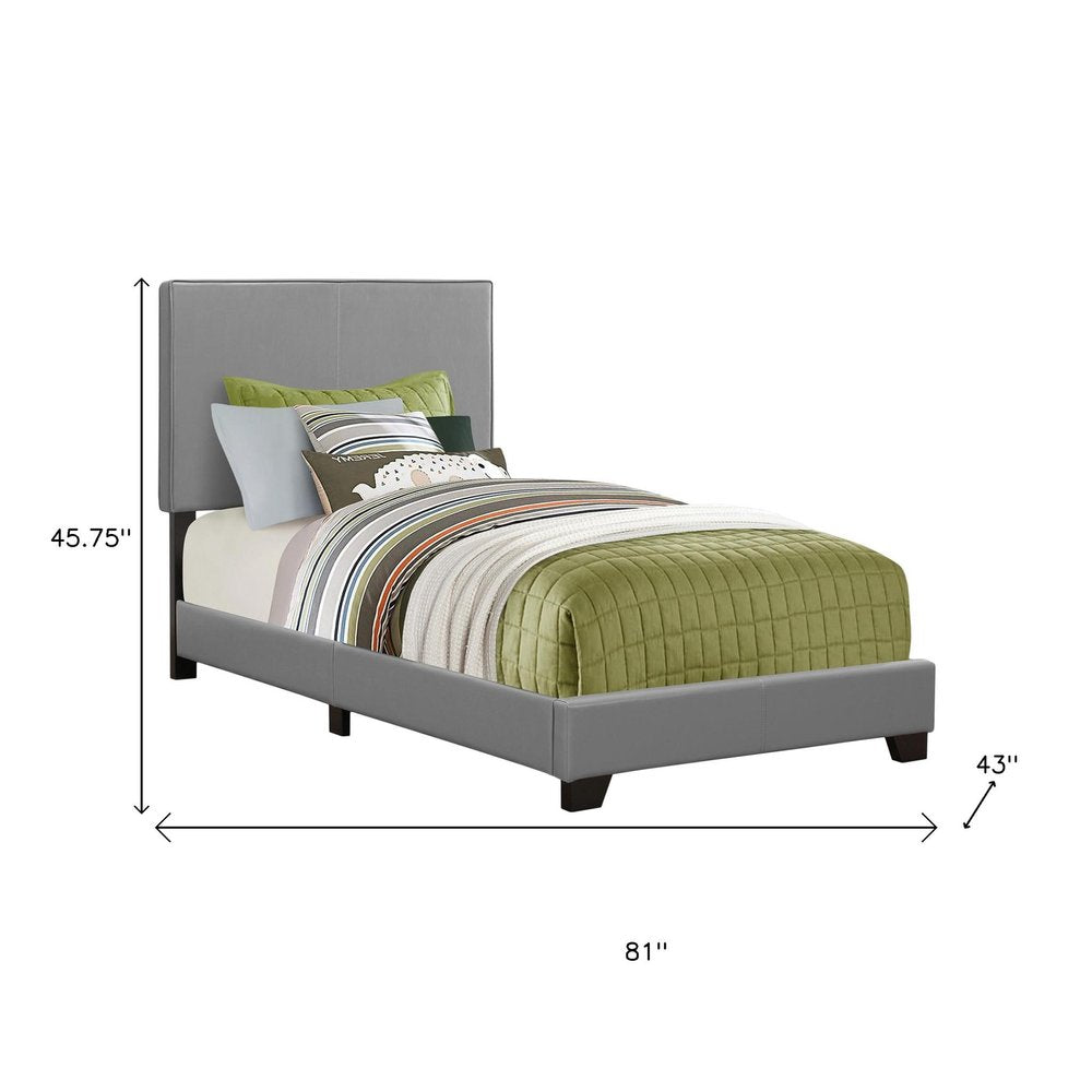 Solid Wood Twin Gray Upholstered Faux Leather Bed