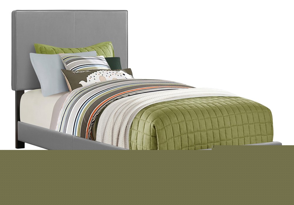 Solid Wood Twin Gray Upholstered Faux Leather Bed