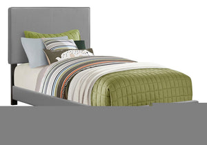 Solid Wood Twin Gray Upholstered Faux Leather Bed