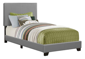 Solid Wood Twin Gray Upholstered Faux Leather Bed