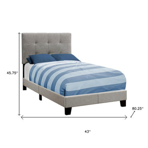 Gray Twin Tufted Upholstered Linen Bed Frame with Nailhead Trim