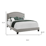 Gray Solid Wood Queen Upholstered Linen Bed Frame with Nailhead Trim
