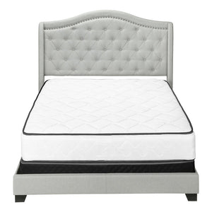 Light Gray and Gray Wood Tufted Upholstered Queen Bed Frame with Nailhead Trim