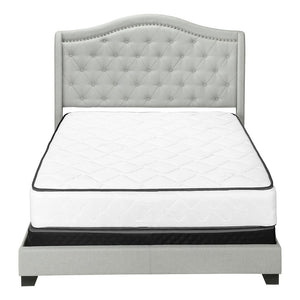 Light Gray and Gray Wood Tufted Upholstered Queen Bed Frame with Nailhead Trim
