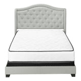 Light Gray and Gray Wood Tufted Upholstered Queen Bed Frame with Nailhead Trim