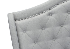 Light Gray and Gray Wood Tufted Upholstered Queen Bed Frame with Nailhead Trim